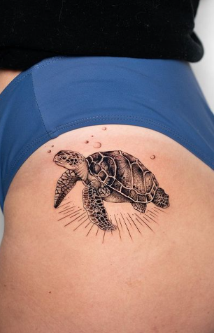 black and white sea turtle tattoo design